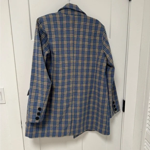 Avec Les Filles Blue and Cream Plaid Blazer women’s size Medium - Picture 9 of 9